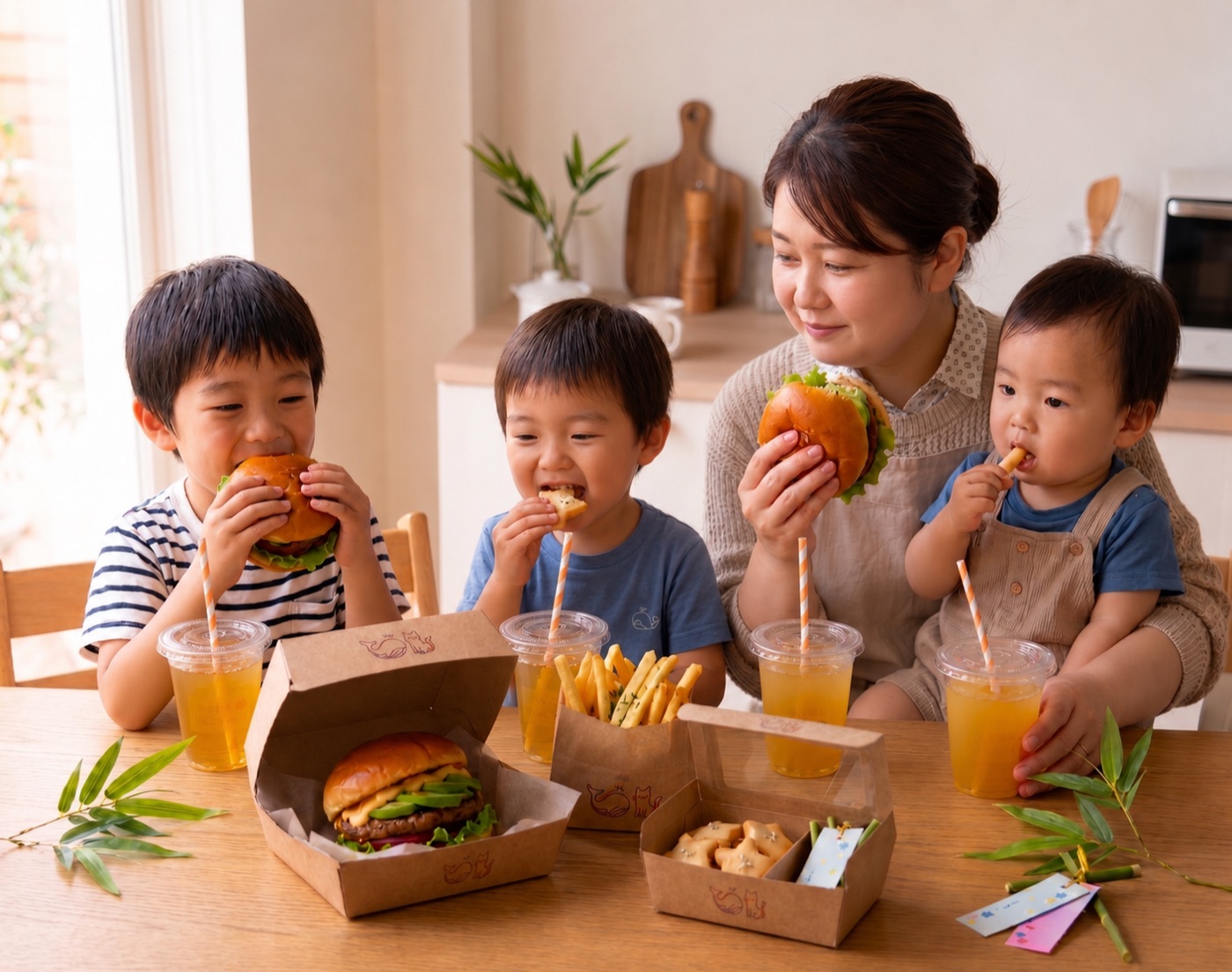 ハンバーガーを楽しむ家族